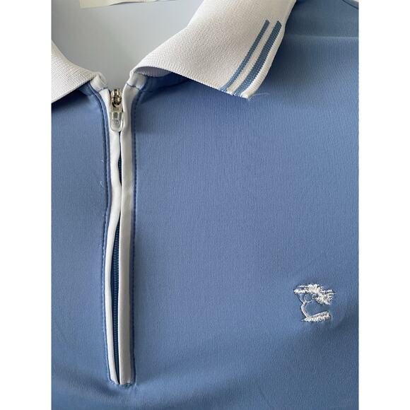 Peter Millar Polo Shirt Mens Medium Golf Blue White 40" chest Polyester Spandex - Picture 5 of 9